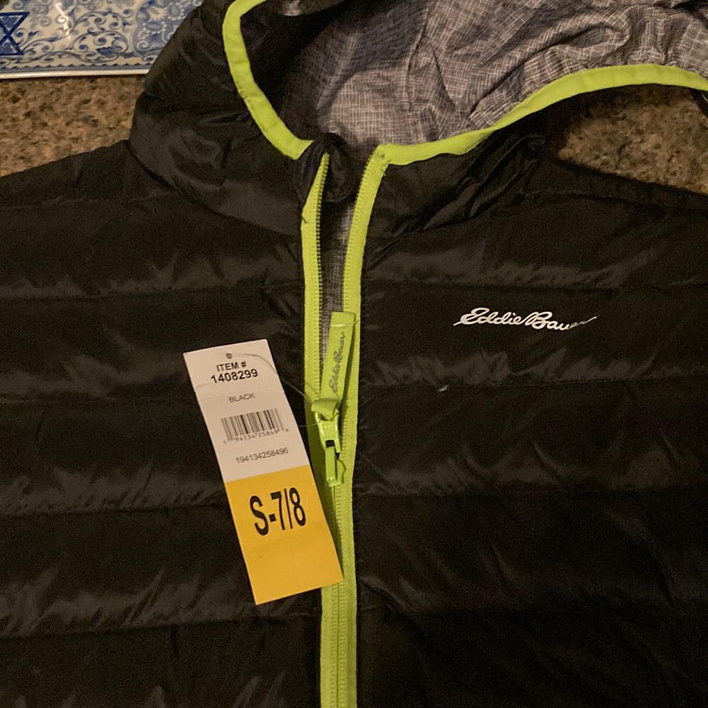Eddie Bauer jacket kids youth boys reversible down hooded jacket black grey nwt